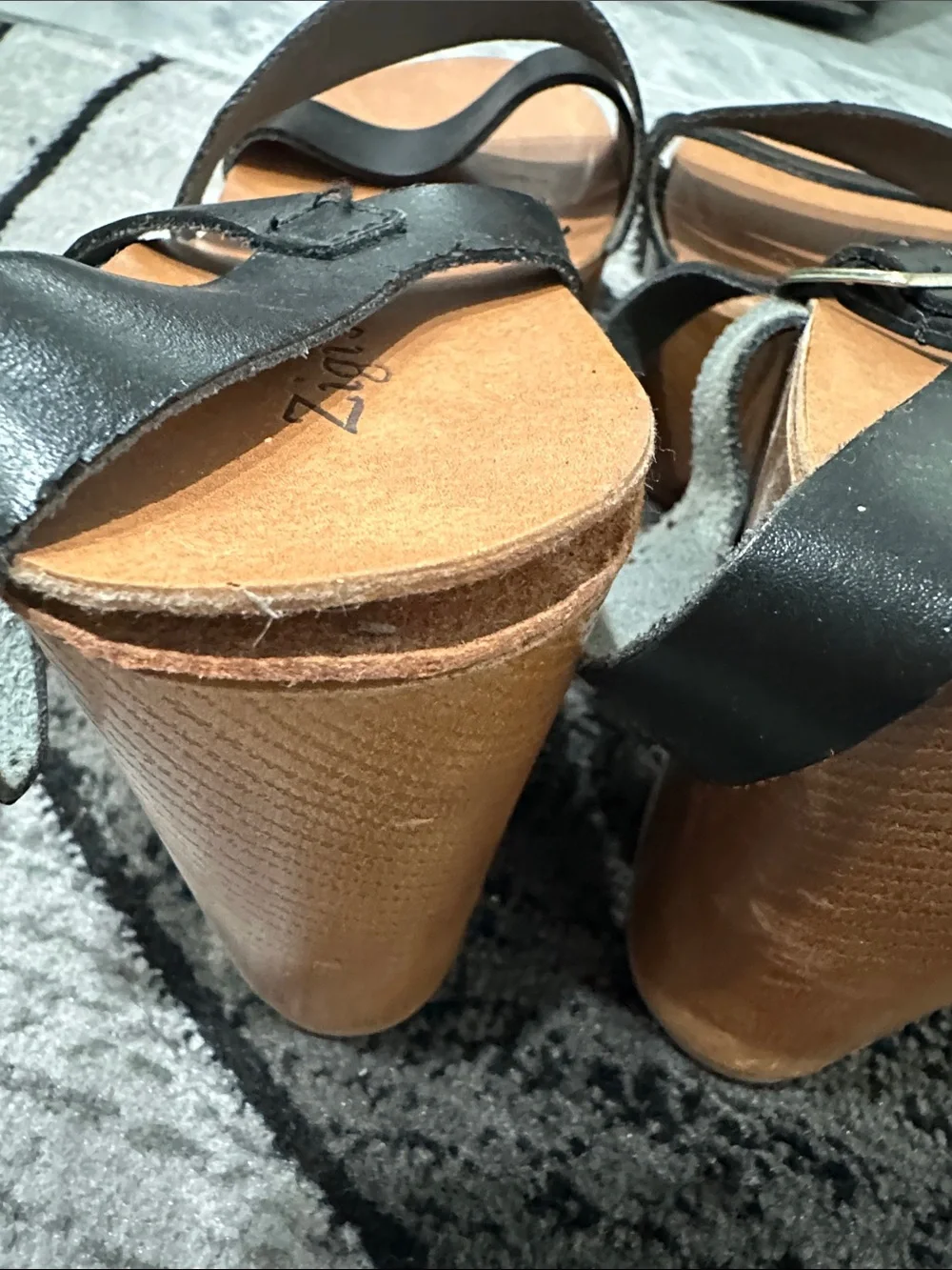 Zigi Soho Black Strappy Platform Sandals with Wood-Look Heel